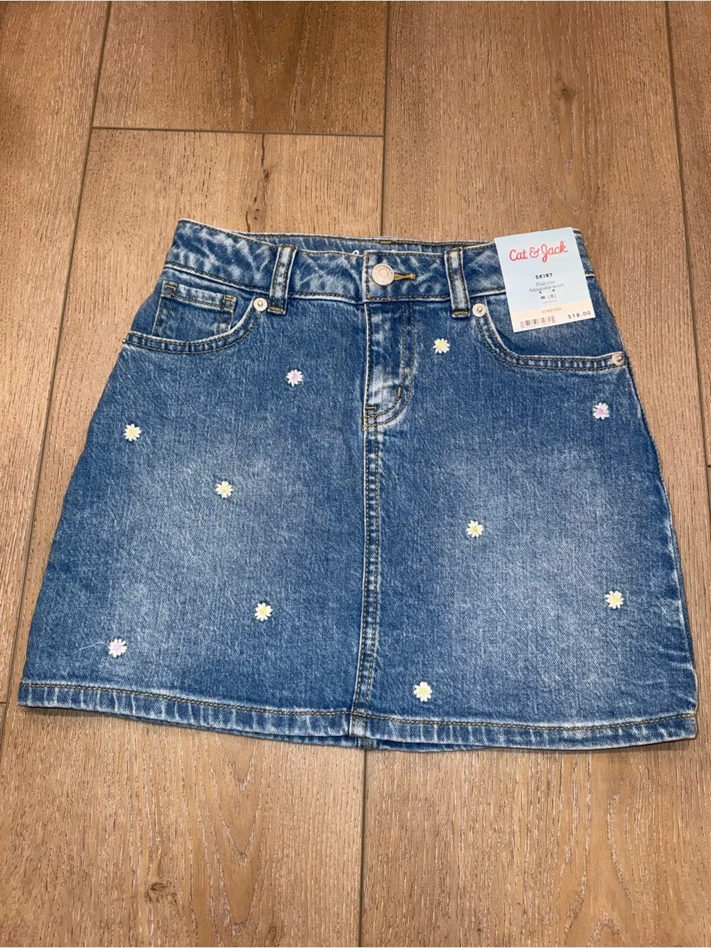 Cat & Jack Blue Denim Skirt with Daisy Embroidery